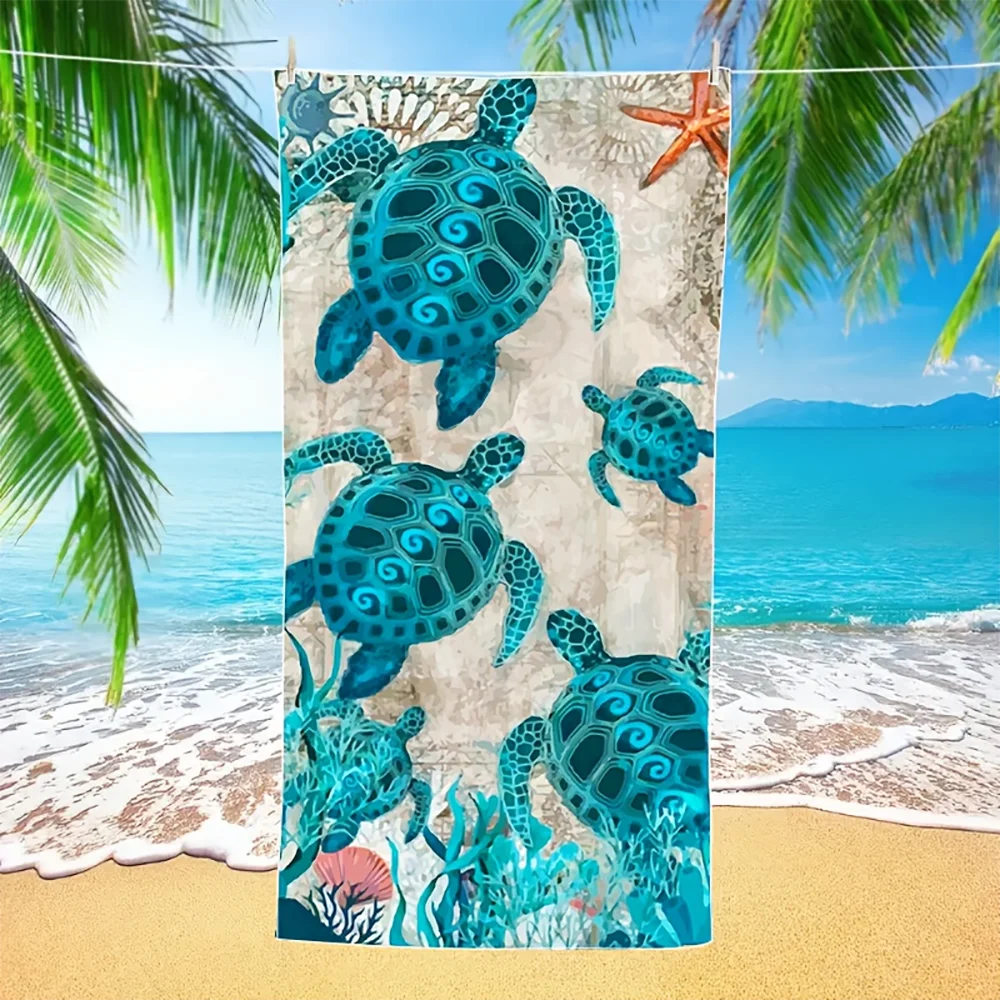 1pc Vintage Sea Turtle Beach Towel, Ocean Themed Quick Dry Sand Free Towel for Summer Vacation