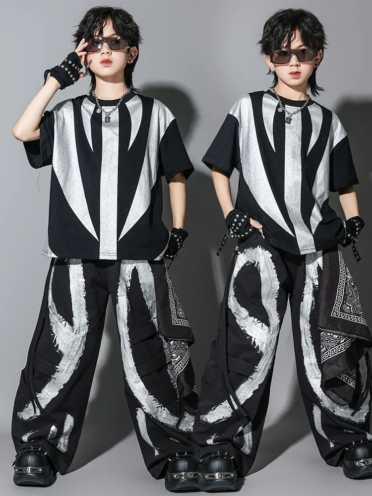 

Cool Hip Hop Dance Clothes Boys Short Sleeves T Shirt Pants Loose Jazz Performance Wear Girls Children Fashion Clothing BL16319