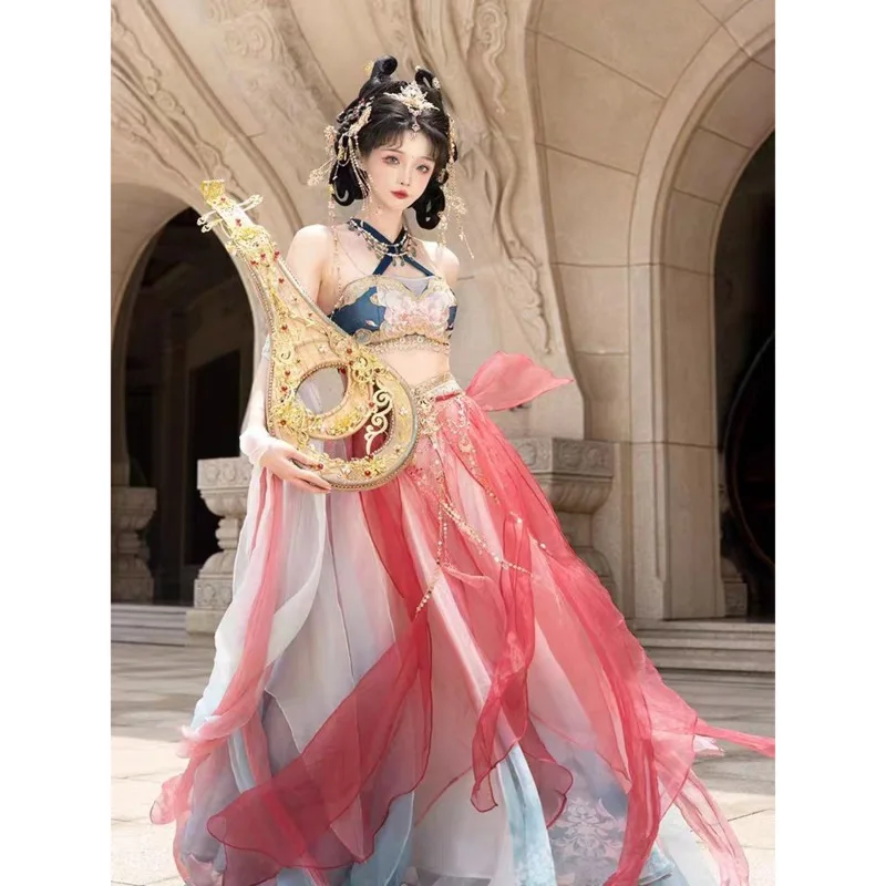 

Women Dunhuang Feitian Dress Ancient Exotic Embroidery Dress Fairy Flying Sky Style Hanfu Cloth Ethnic Style Women Full Set