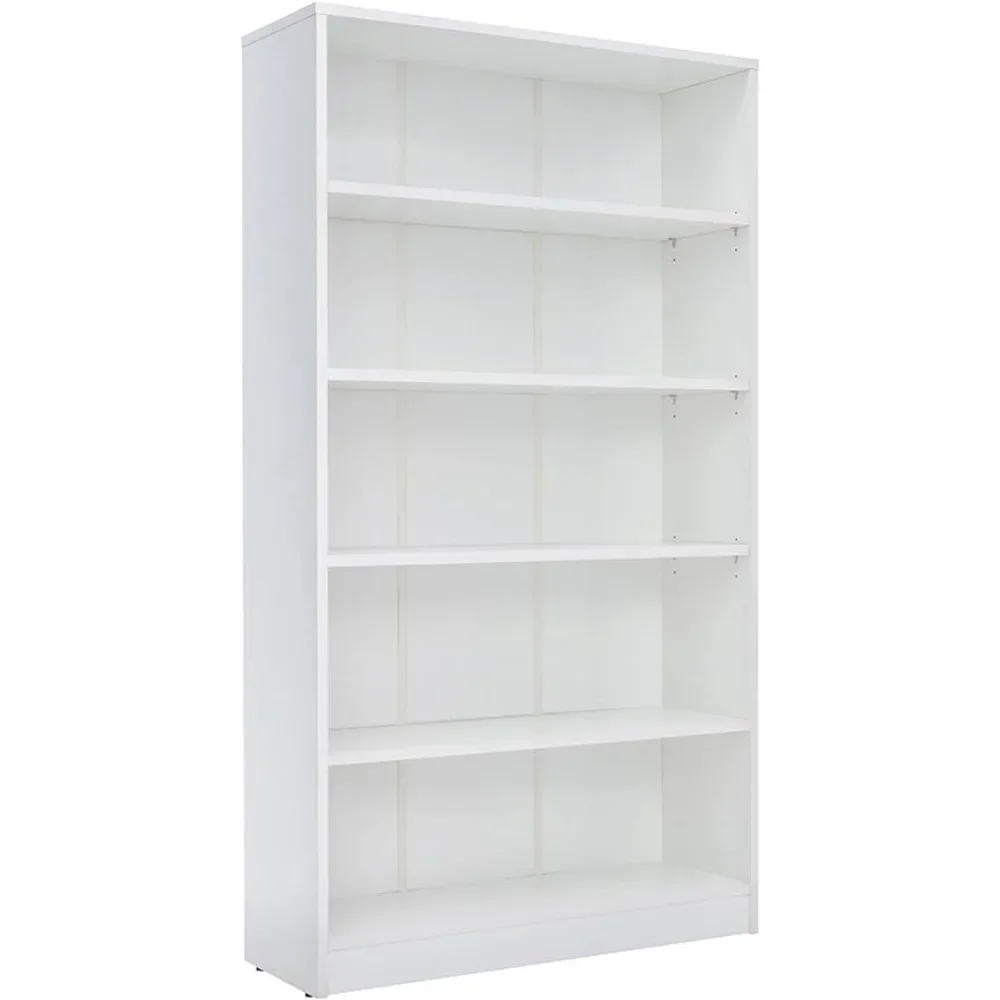 5 Shelf White Bookcase 60 inch Tall Wood Bookshelf for Kids Room, Living Room, Bedroom, Classroom, Study Room