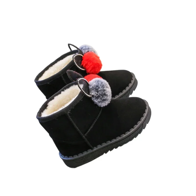 Dziecięce buty zimowe moda Hairball dziewczęce buty ciepłe pluszowe wsuwane dziecięce buty śniegowe na zewnątrz zamszowe antypoślizgowe bawełniane buty Botas