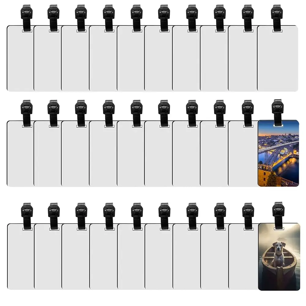 

30 шт. заготовок для сублимационной печати, белые этикетки для багажа с ремешком, двусторонние этикетки для чемоданов из МДФ с отверстиями K