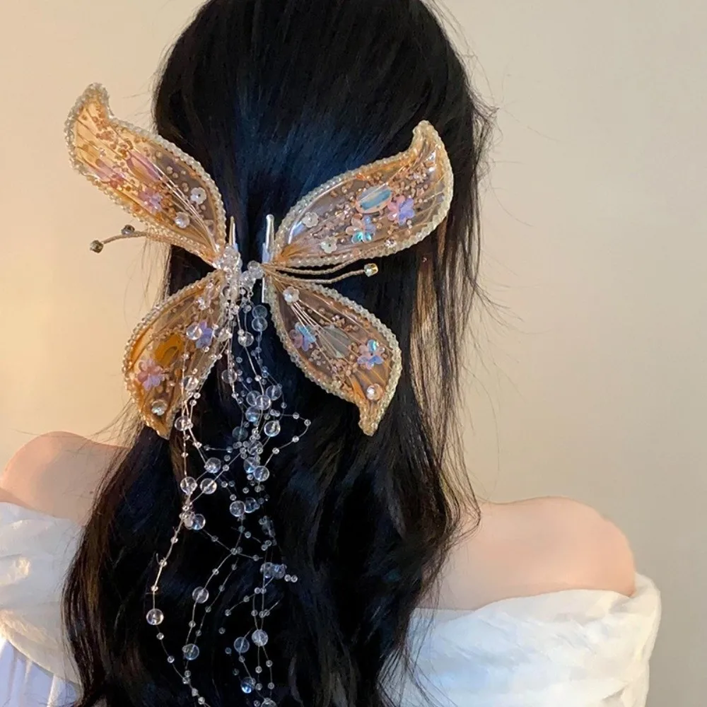 

1Pair Hair Accessories Animal Butterfly Hairpins Fairy Sequin Tassel Hair Clip Korean Style bead Duckbill Clip Party