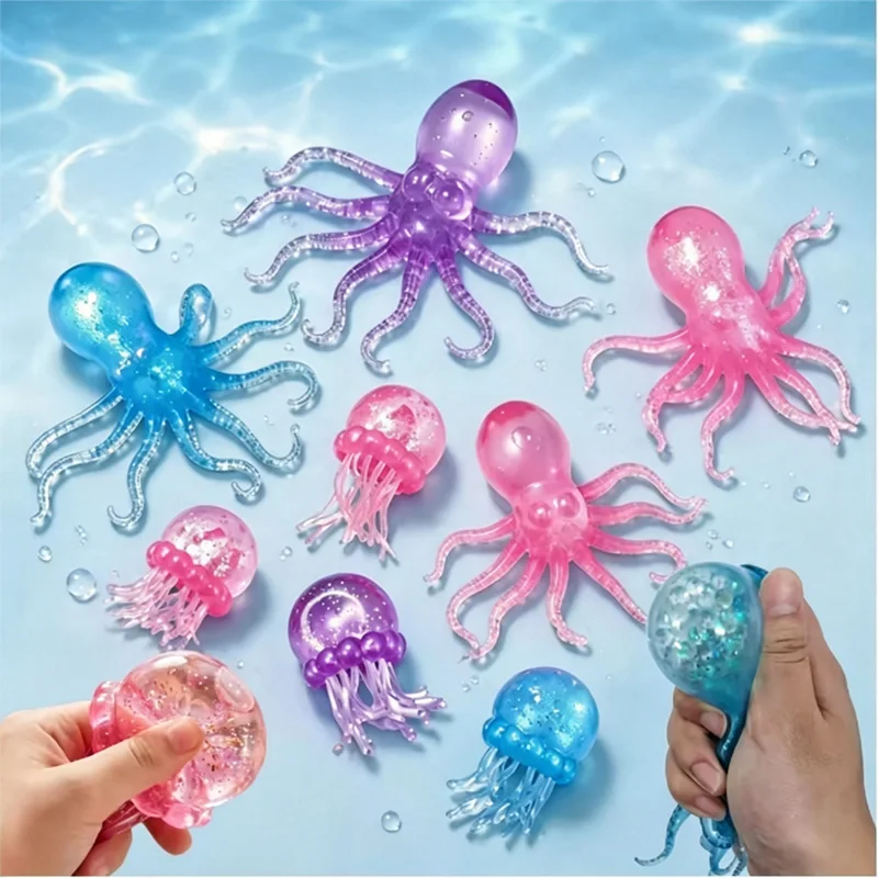 Squishy Jellyfish Octopus Toy Maltose Bead Filled Squeeze Toy Vent Stress Toy for Adults Party Favor Gift