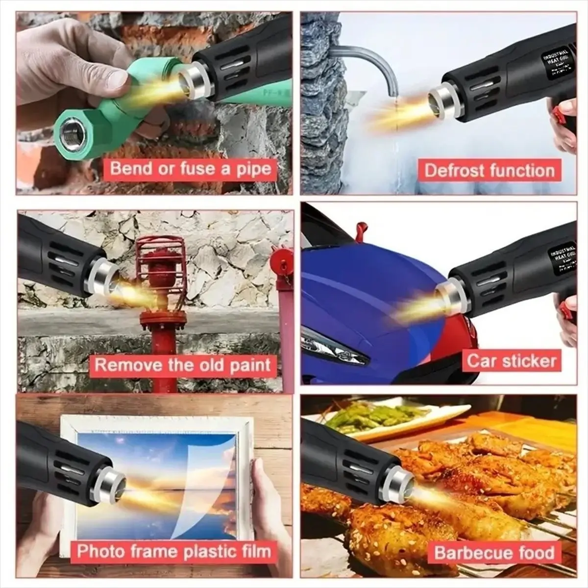 PHONE&GEAR 2000W Hot Air High Power Temperature Regulating Industrial Electric Heat Automobile Film Baking Tool EU Plug