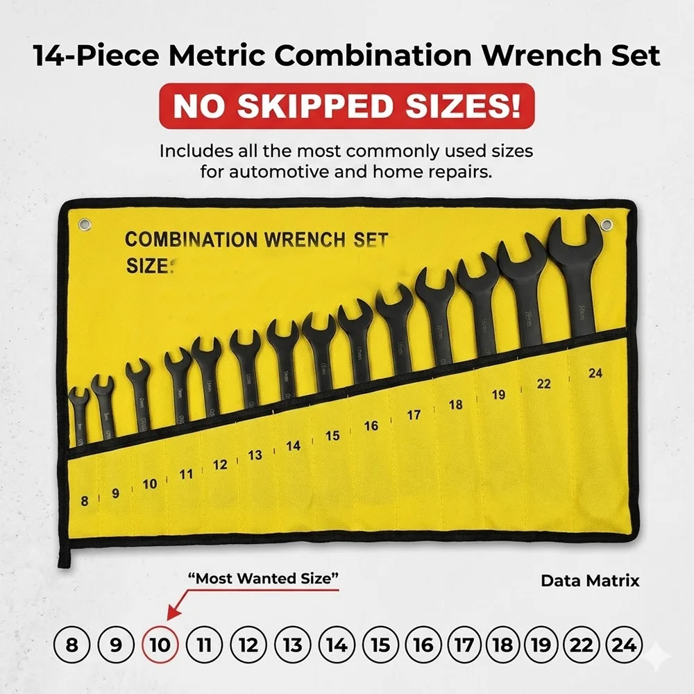 Ultra-thin Wrench Large Open-end Wrench Plum Dual-purpose Wrench Wholesale 8-24MM Cross-border Thin Section Dual-purpose