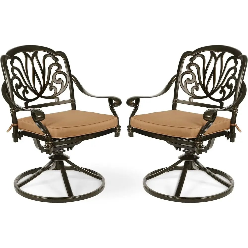 

All-Weather Outdoor Swivel Rocker Dining Chairs Set, 2-Piece Patio Bistro with Cushions, Bronze