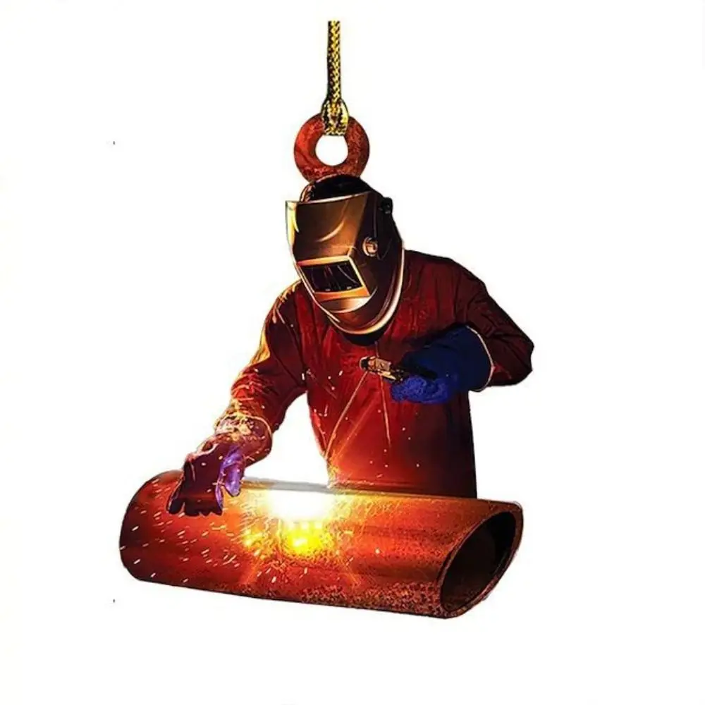 Funny Acrylic Christmas Welder Hanging Decoration Flat Craft Christmas Tree Ornament Cartoon Car Rear View Mirror Pendant