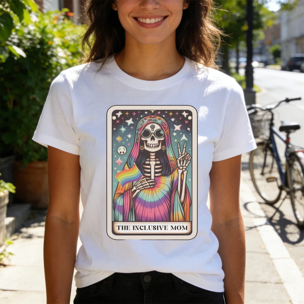 The Inclusive Mom Tarot Card T-Shirt Boho Style Pride Mom Shirt LGBTQ Pride Month Gift Clothing Women Fashion Summer Cotton Tops