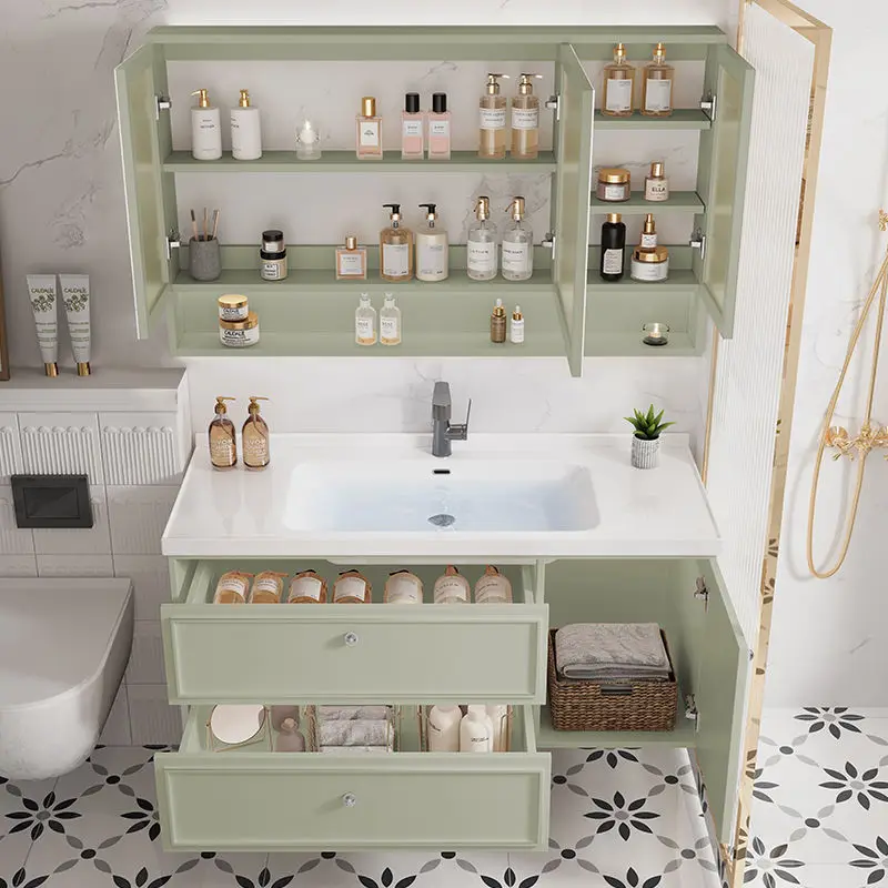French oak bathroom cabinet ceramic integrated basin sink toilet washbasin washbasin cabinet combination