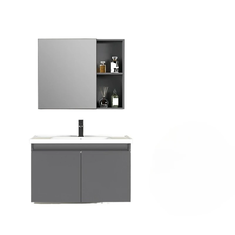 

Solid color simple style wall-mounted whole board honeycomb aluminum arc stainless steel door panel bathroom cabinet