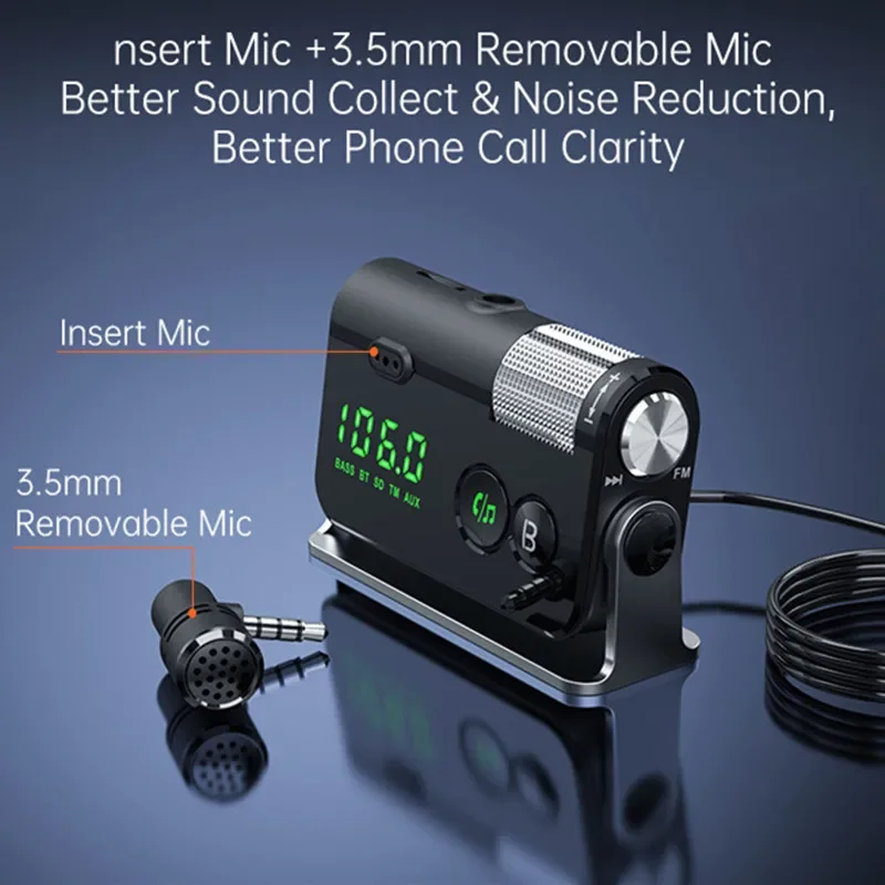 โทรศัพท์มือถือไร้สายเครื่องเล่นเพลงนําทางวิทยุรถยนต์ลําโพงเครื่องส่งสัญญาณบลูทูธไฟแช็ก TF Card MP3 ผู้เล่น