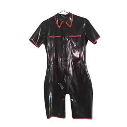 Tuta in gomma di lattice attillata bella Catsuit nera e rossa taglia XXS-XXL