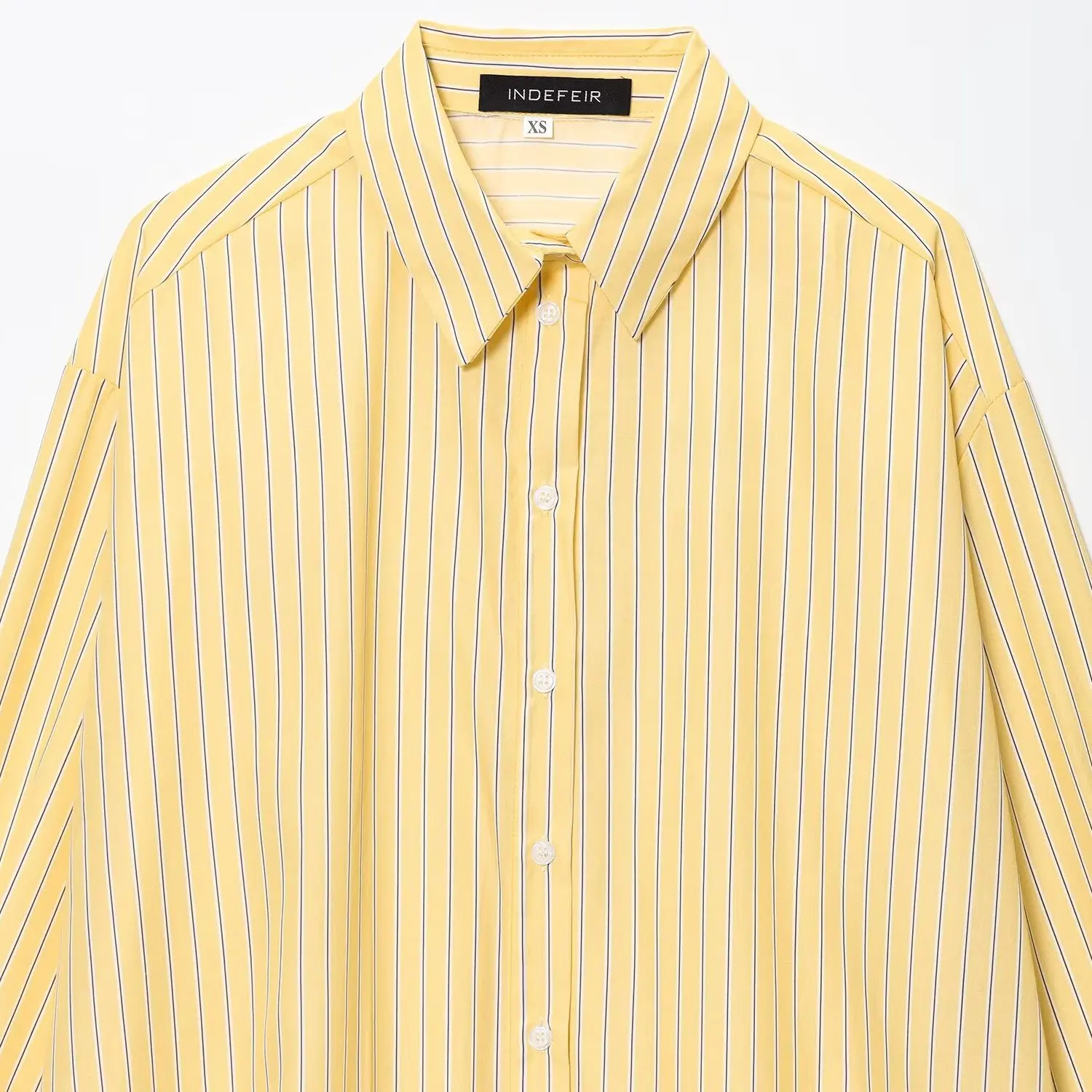 

Yellow Striped Loose Long Sve irt Casual Versatile Top for Women Commute Sle Regular Fit Button Plaet Autumn Season