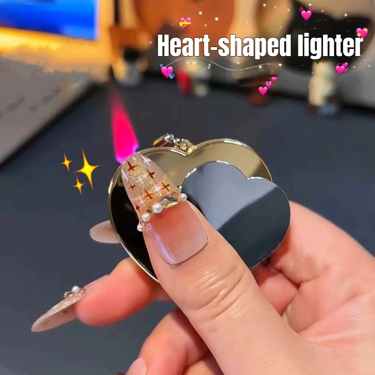 New Metal Heart-shaped Pendant Lighter Windproof Jet Pink Flame Inflatable Portable Lighter, Perfect as a Gift for Men and Women