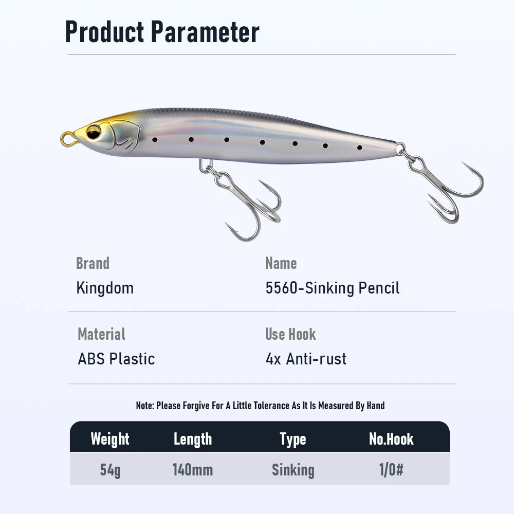 KINGDOM Sinking Pencil Fishing Lure 54g 140mm Gravity Transfer System Through‑wire  Hard Bait For Saltwater Predator Fish