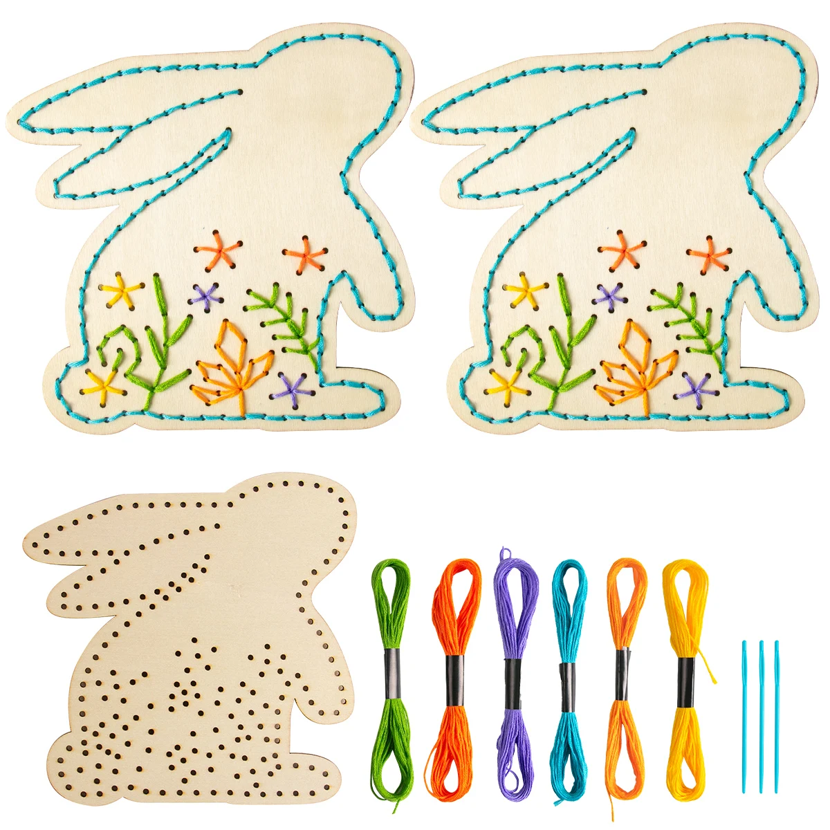 Easter Egg Bunny Wooden Cross Stitch Kit Easter Wood Craft Ornament for Tree Easter party Hanging Decoration Kids Activity Party