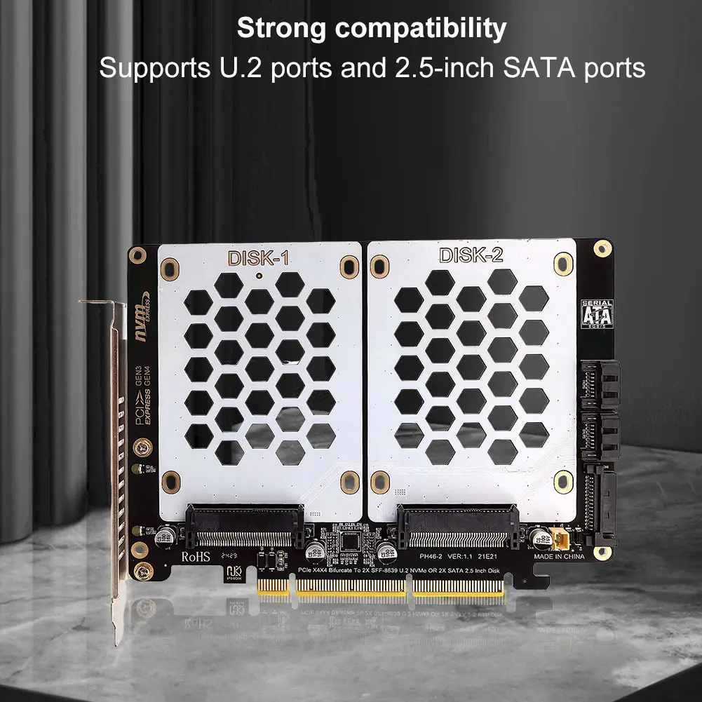 

U.2 Dual Drive Adapter Card 2.5 Inch SATA Hard Drive To PCIE4.0 Split Card U.2 To PCIe Card Dual U.2 To PCIe 4.0 X8 Adapter