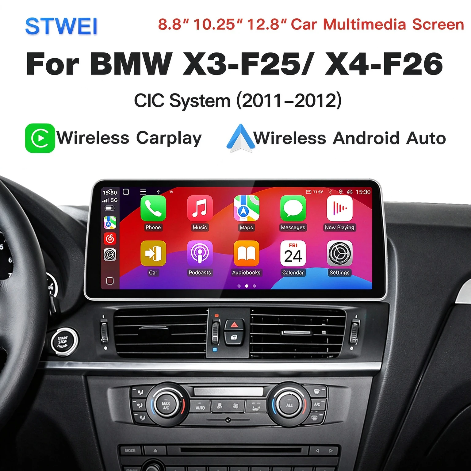 STWEI Android 16 System 8.8 10.25 12.8 Inch Screen For BMW X3 F25 X4 F26 CIC Wireless CarPlay Android Multimedia Video Player