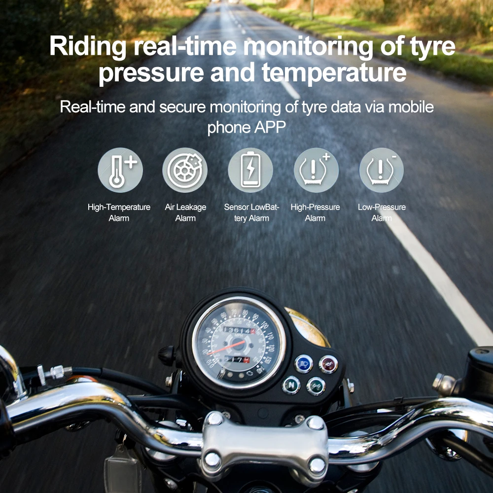 Motorcycle Bluetooth-Compatible Tire Pressure Monitoring System TPMS Tire Pressure Sensors External Sensor Android/IOS Car TMPS