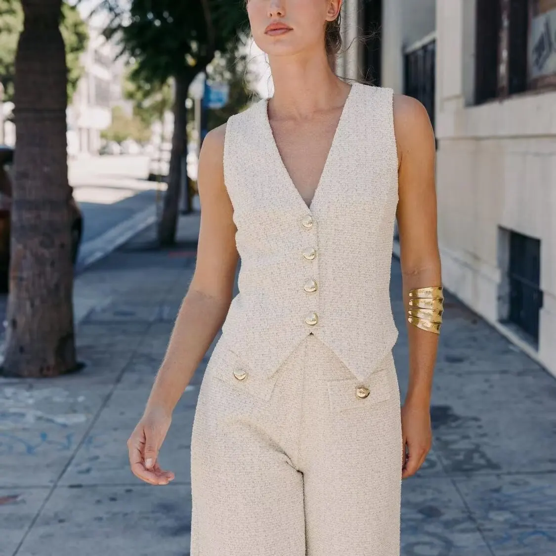 Zbzr outono novo conjunto de faion feminino v-ne spvel botão textura colete calças compridas quente fino ajuste europeu sle adulto feminino