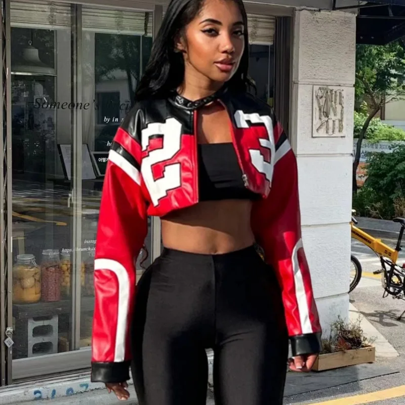 Casaco superior feminino outono/inverno imitação de couro com zíper manga longa retro simples design casual moda nicho versátil magro