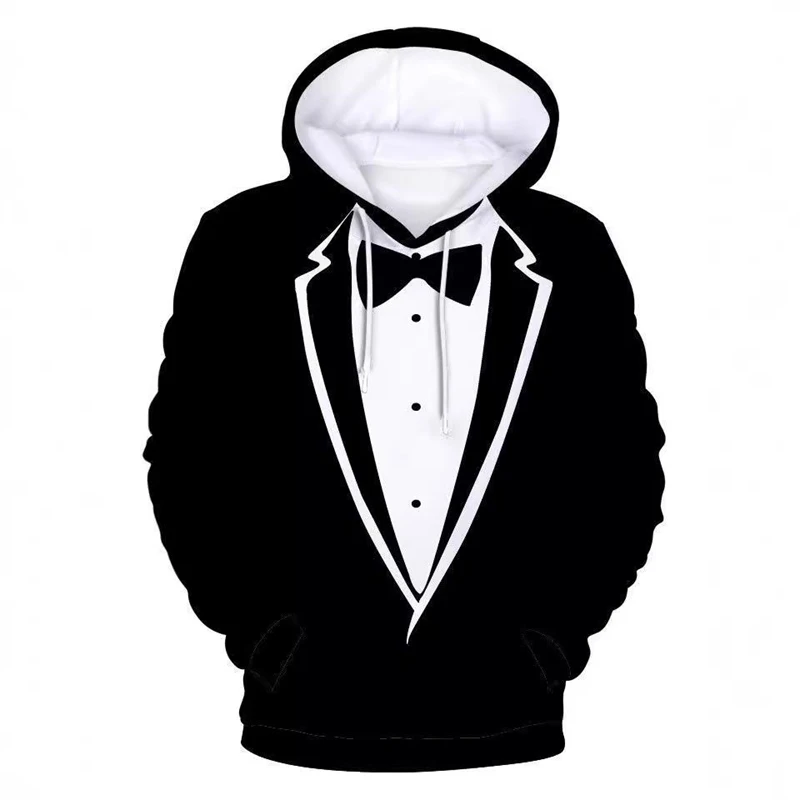 Realistic Tie Pattern Hoodies Fashion Trend Mens Autumn Long Sleeve 3D Suit Printed Hoodie Funny Casual Oversized Sweatshirts