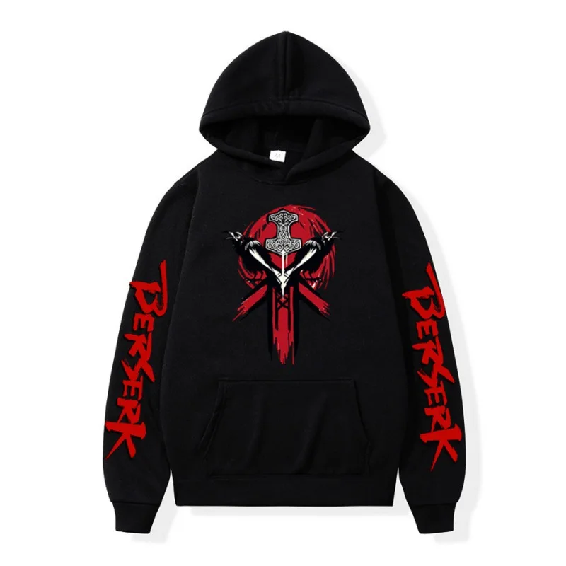 Dark anime berserk handsome print fall and winter comfortable soft thickened men's casual fashion warm street hoodie