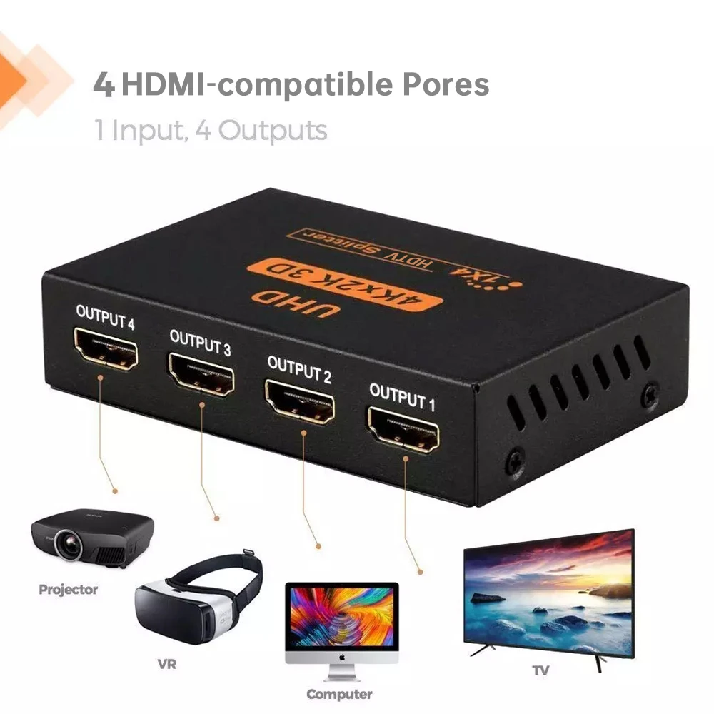 1x4 HDMI-kompatybilny konwerter rozdzielacz 1 w 4 wyjścia HD 1.4 Splitter wzmacniacz HDCP 4K/1080P podwójny wyświetlacz dla HDTV DVD PS3 Xbox