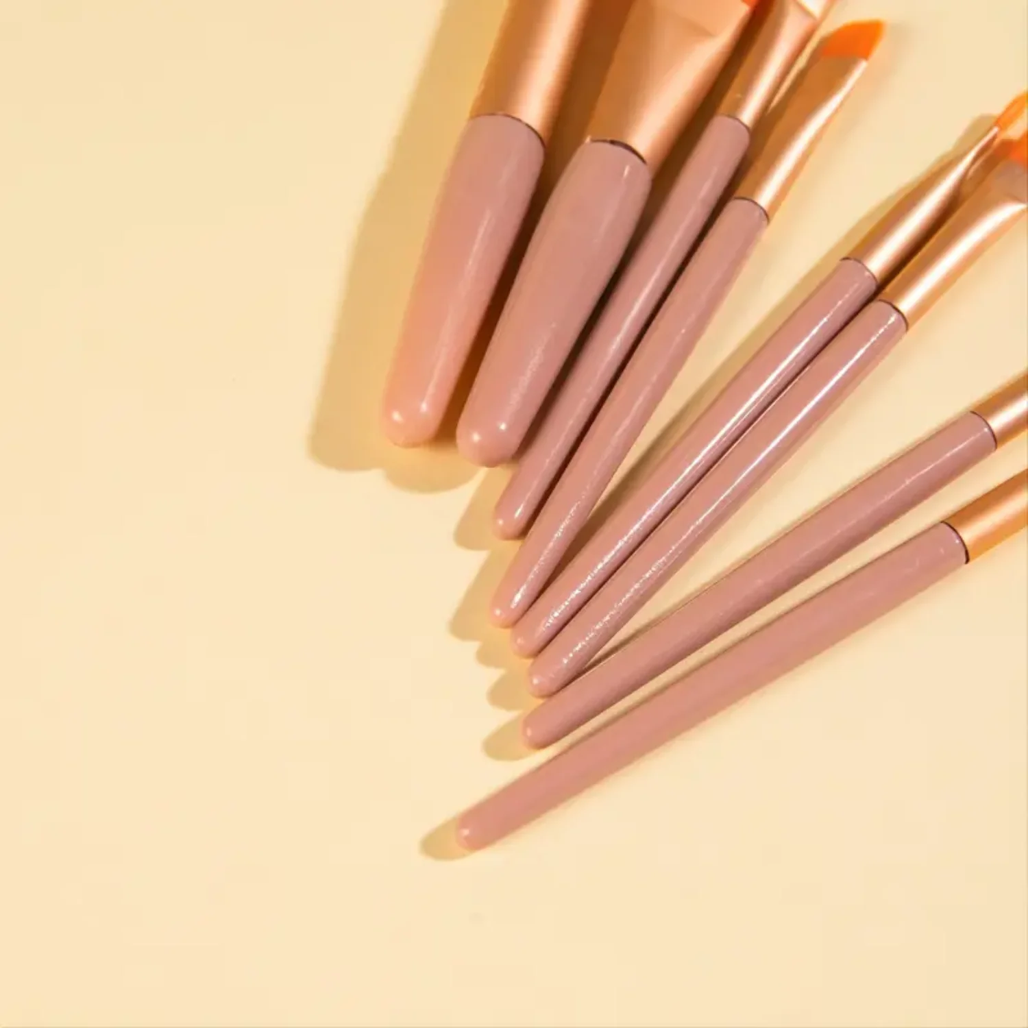 8 PCS Portable Makeup Brushes Set, Face Eye Lip Eyeshadow Eyebrow Comb Eyelash Spools Foundation Powder Brush Tools - Orange