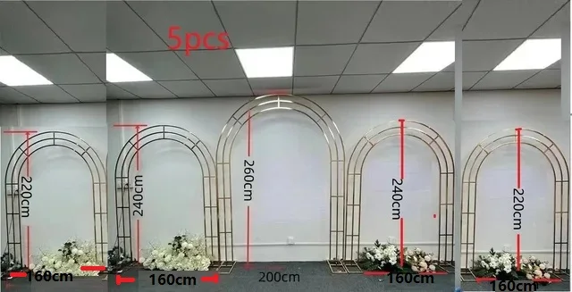 1 Stück/3 Stück Glänzender Bogen Vergoldetes Regal Schmiedeeiserner Raumteiler Bogenrahmen Hochzeits-Hintergrund-Dekorationszubehör Geometrischer Künstlicher Blumenständer – Detail 1