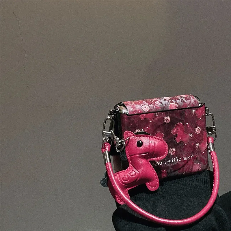Vintage Red Horse Pattern Magnetic Phone Case for Samsung Z Flip 7 ZFlip6 5 4 Oppo find n2 n3flip/Xiaomi mix flip Cover Leather