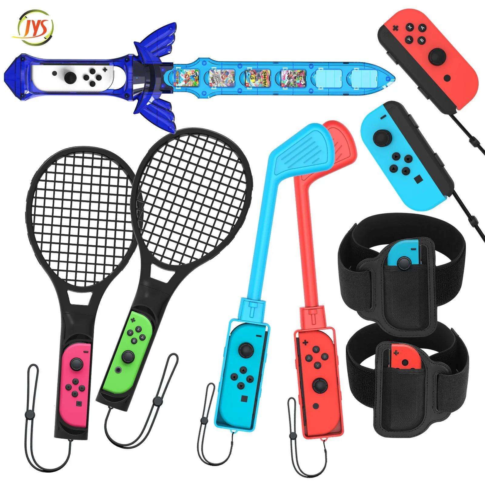 2022 JYS-NS236 for Switch 9 in 1 Sports Set NS Tennis Racket + Golf Club + Yoga Ring Leg Strap + Games lightsaber etc