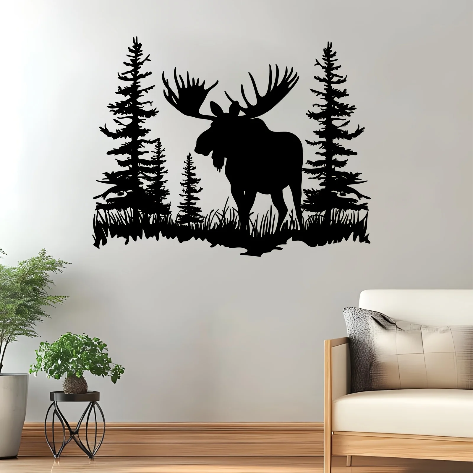 Brand Moose Pine Tree Metal Wall Art Rustproof Iron Statue Mural Decor Garden Garage Nature Lovers
