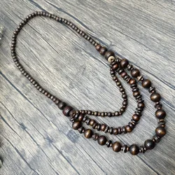 Bohemian Ethnic Style Handmade Beaded Long Necklace Retro Vacation Multilayer Wooden Beads Sweater Chain