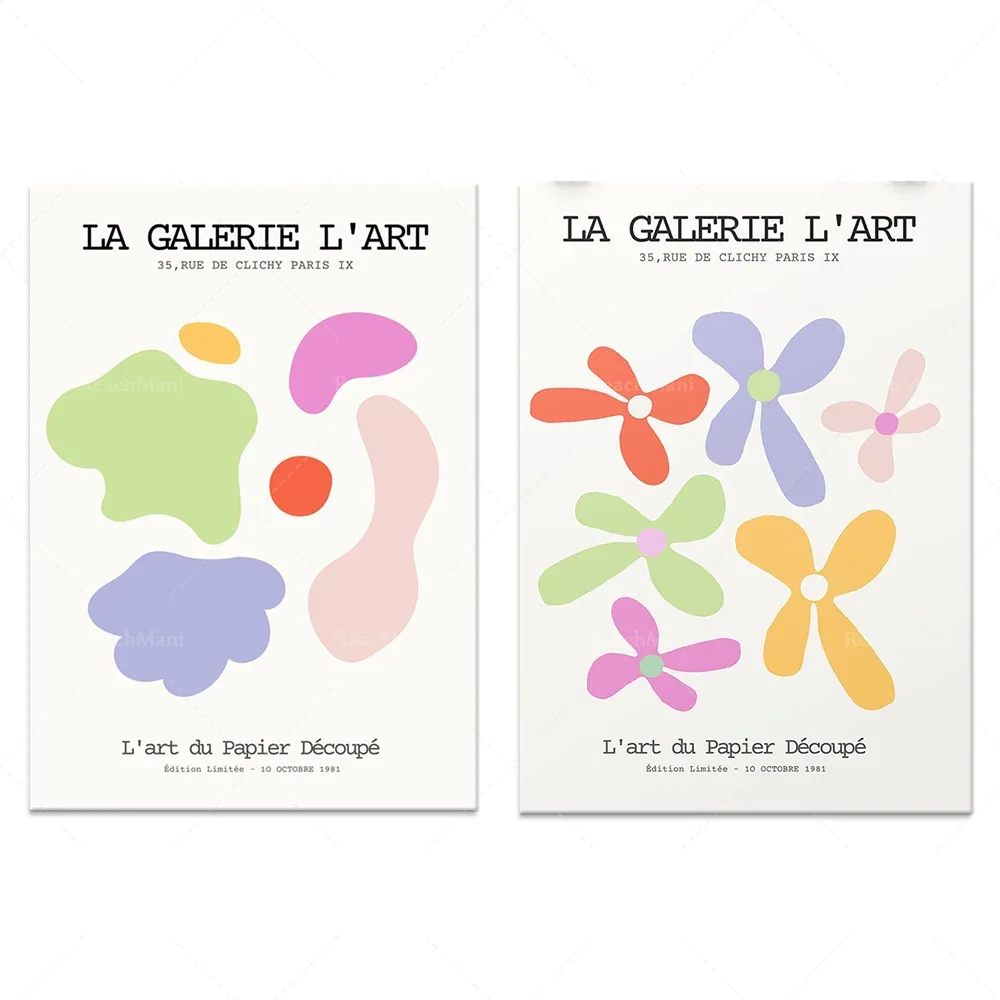 

Exhibition poster printing, abstract art, museum poster, Matisse style, organic shapes, geometric graphics wall decoration canva