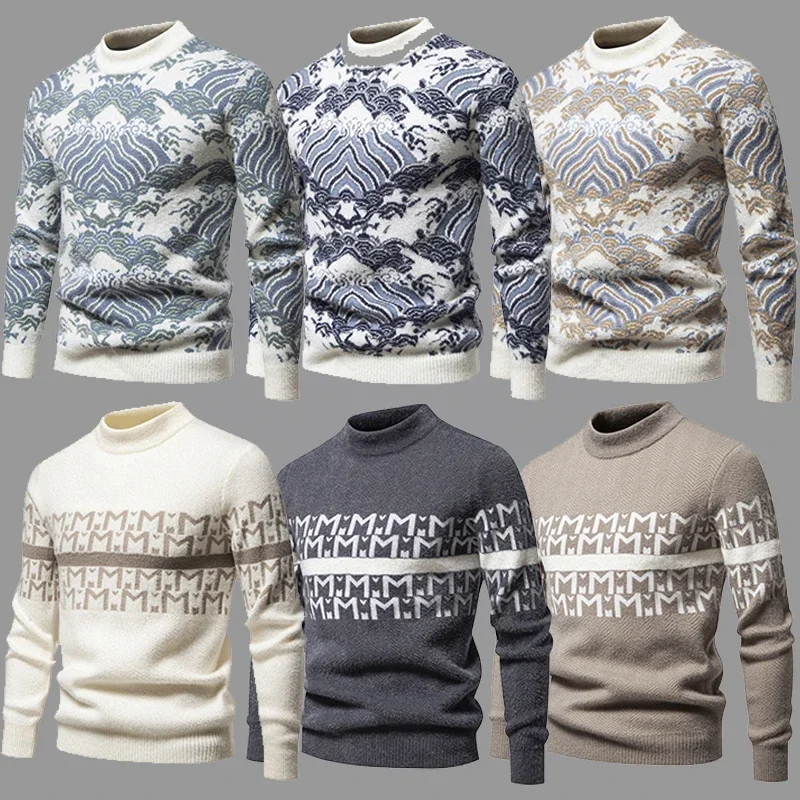 Heavy New Fashion Landscape Pattern Long-sleeved Linens Autumn and Winter Casual Round Neck Sweater Jumper