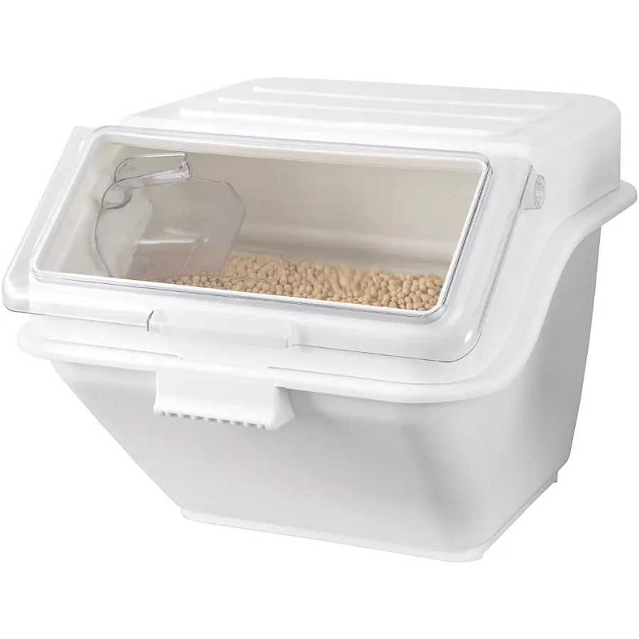 صندوق مكونات Met Lux سعة 13 جالونًا 1 مع صندوق تخزين الطعام بغطاء - مع مغرفة قياس قابلة للتكديس، صندوق دقيق تجاري من البلاستيك الأبيض #1