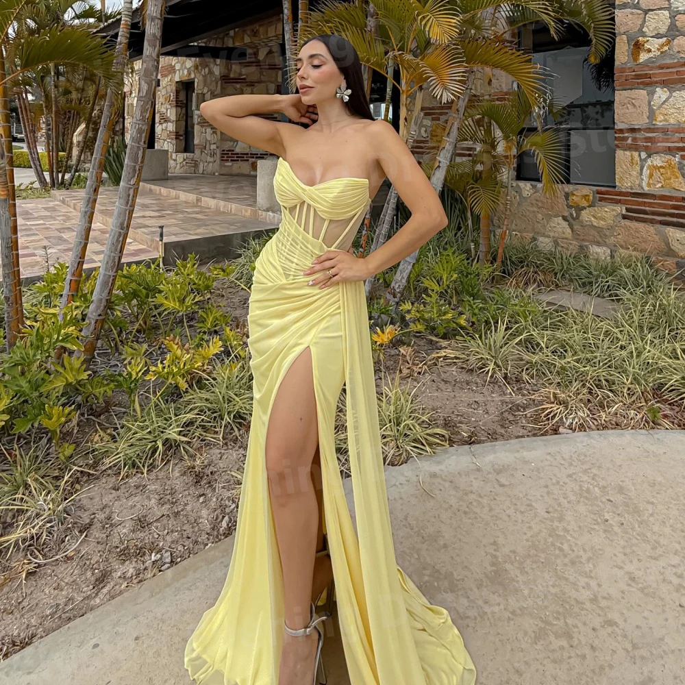 

Простые женские вечерние платья русалки, милые платья для выпускного вечера по индивидуальному заказу, плиссированные с открытой спиной и боковым разрезом, Vestido De Gala Noche Mujer