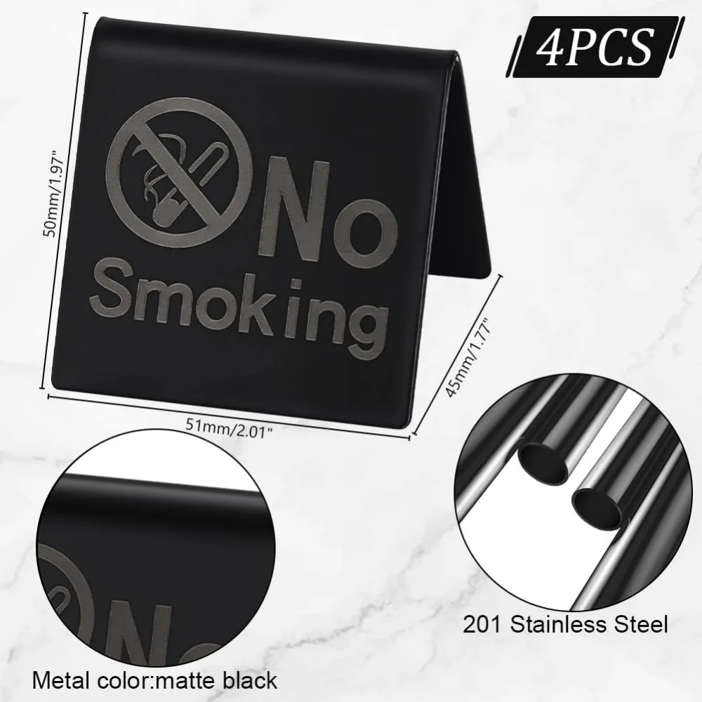 4 pcs Stainless Steel No Smoking Table Sign Double Side No Smoking Sign Card Tent for Non-Smoking Hotels, Restaurants, Clubs