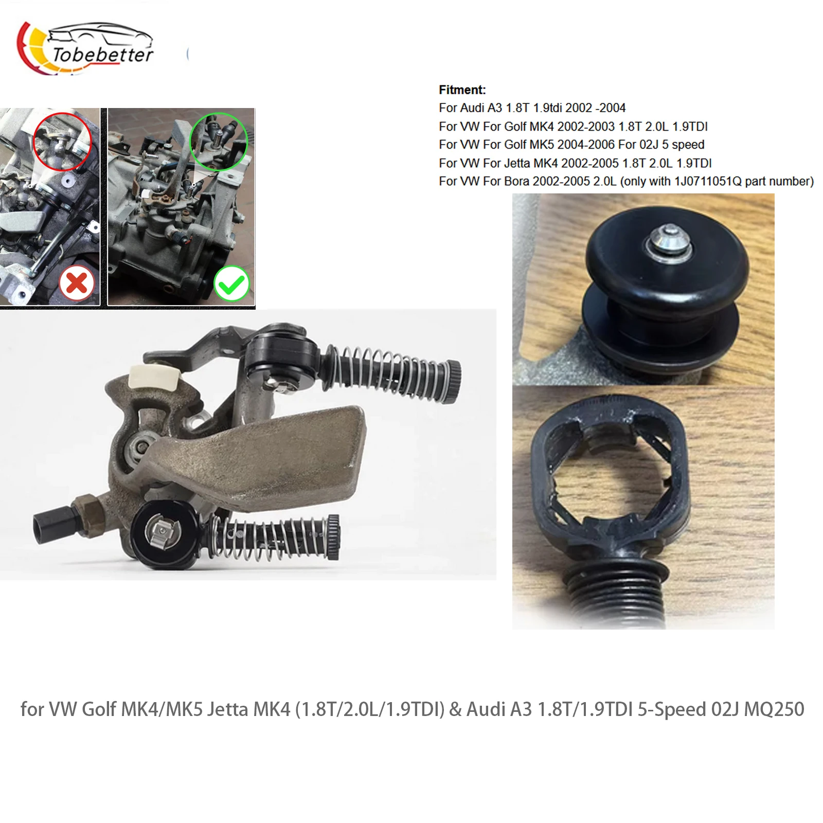 MQ250 Shifter Cable End Bushing 1J0711051Q For VW Jetta Golf MK4 Bora Audi A3 1.8T 5 Speed MQ250 10mm and 8mm Bushing Pins