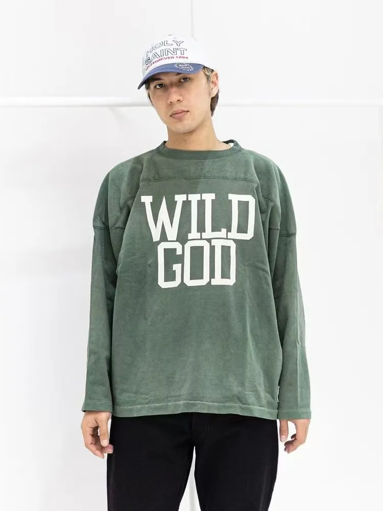SAINT MXXXXXX 26SS WILD GOD Washed Vintage Oversized Long Sleeve T-shirt Unisex Streetwear Retro Cotton Top
