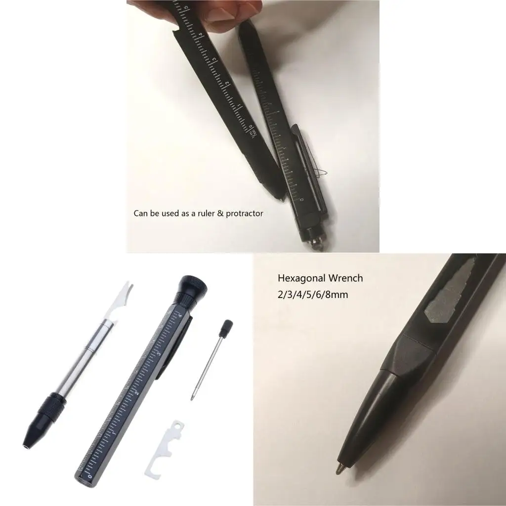 

14 in 1 Multitool Pen Gadgets with Screwdrivers Ruler Bottle Opener Scissors LED