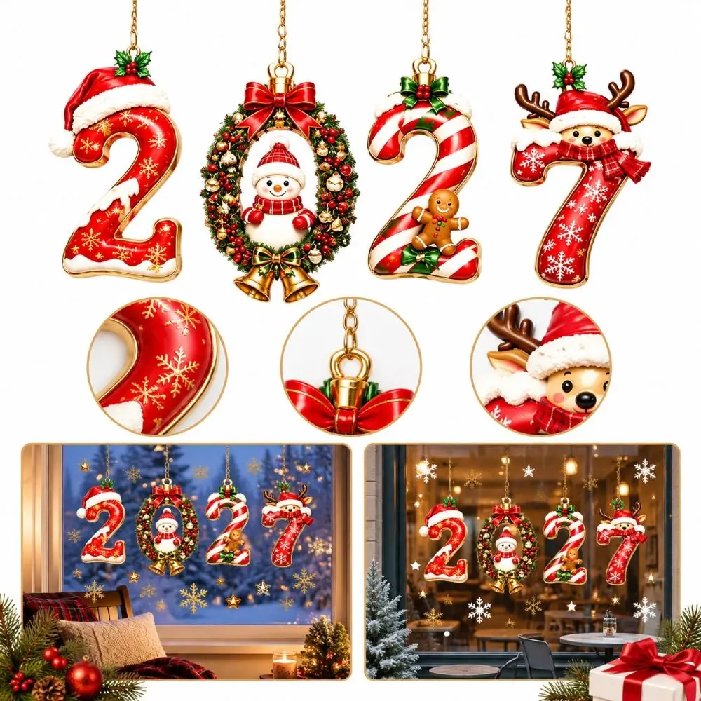 2027 Christmas Window Sticker PVC Removable 2027 Window Sticker Reusable Static Cling New Year Decorative Sticker