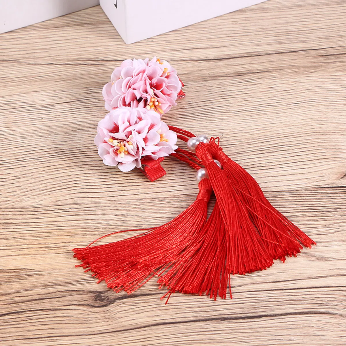 

2Pcs Long Tassel Flower Hair Clips Cloth Material Non-Slip Grip for Thin Thick Curly Straight Hair Cute Gift for Girls