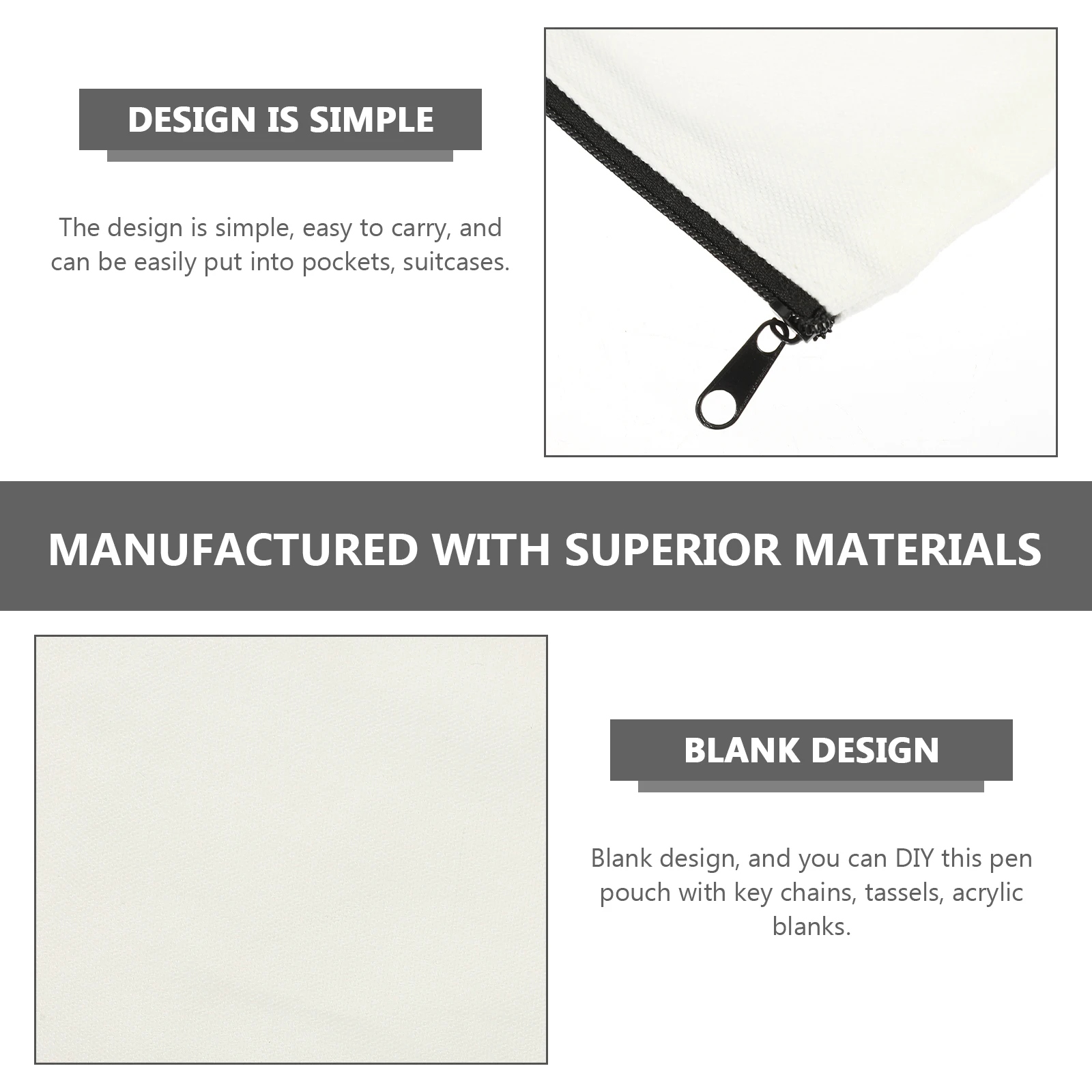 

1 Set Blank Diy Storage Handheld Canvas Pen Case Zipper Design Portable Stationery Bag Students Gift Pen Pouch