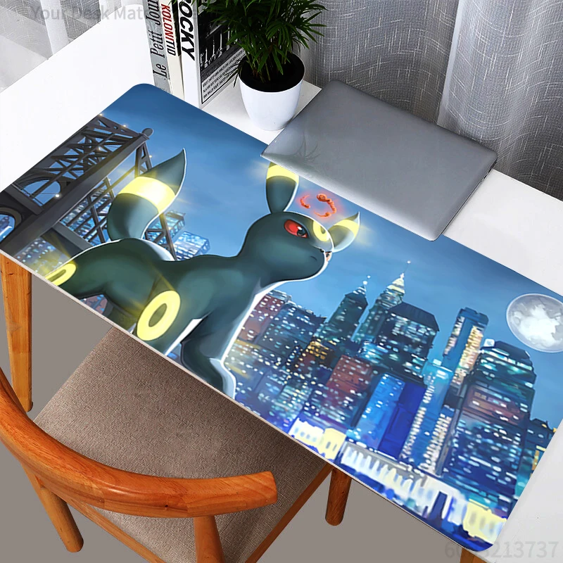 Alfombrilla de ratón grande Umbreon Pokemon, alfombrilla de escritorio Anime Night City para juegos de oficina, alfombrilla de teclado extendida antideslizante