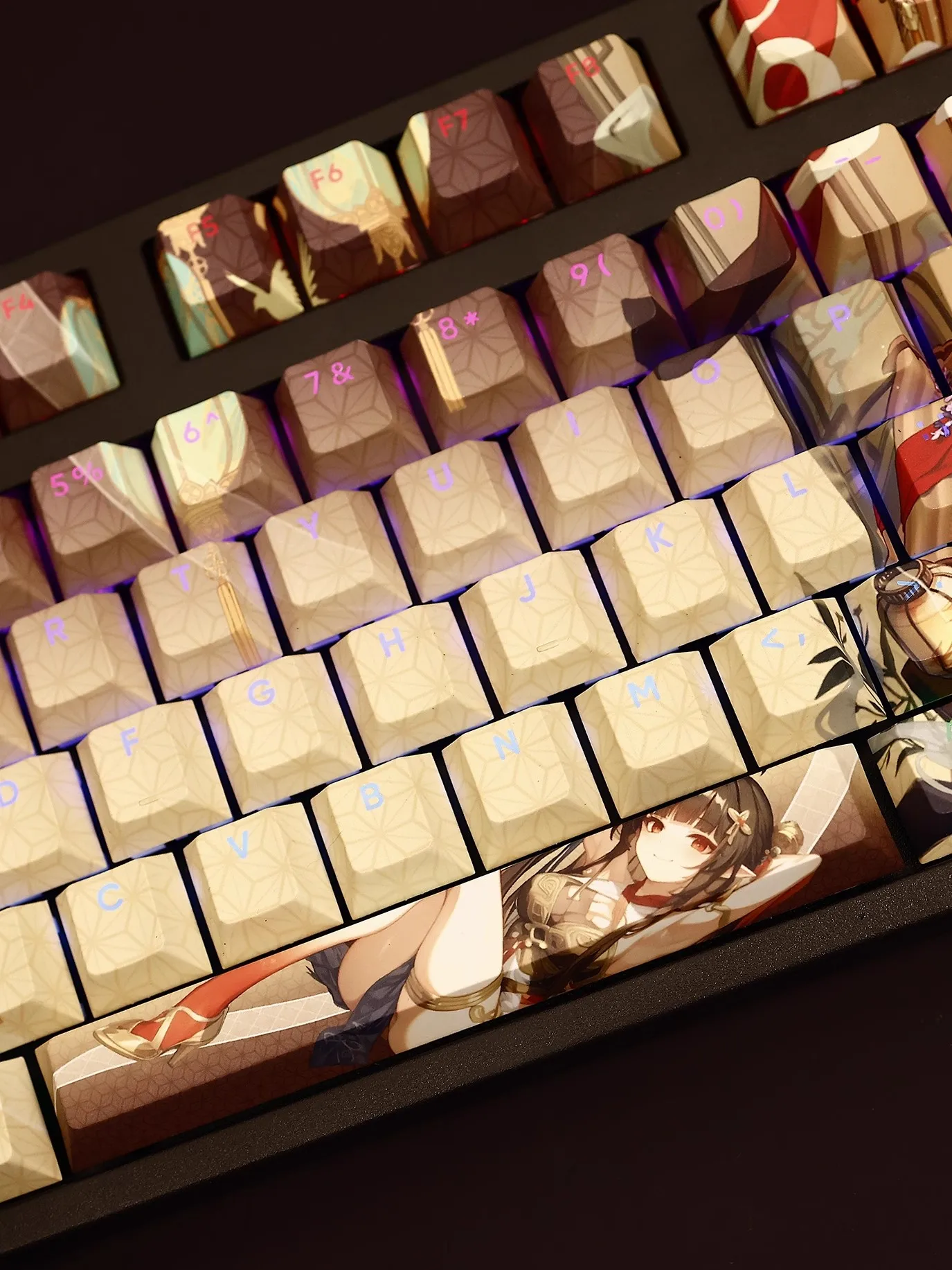 Imagem -04 - Desenhos Animados Anime Gaming Key Caps Pbt Backlit Keycaps Conjuntos para Teclado Honkai Star Trilho Lingsha Ansi 61 87 104 108 108