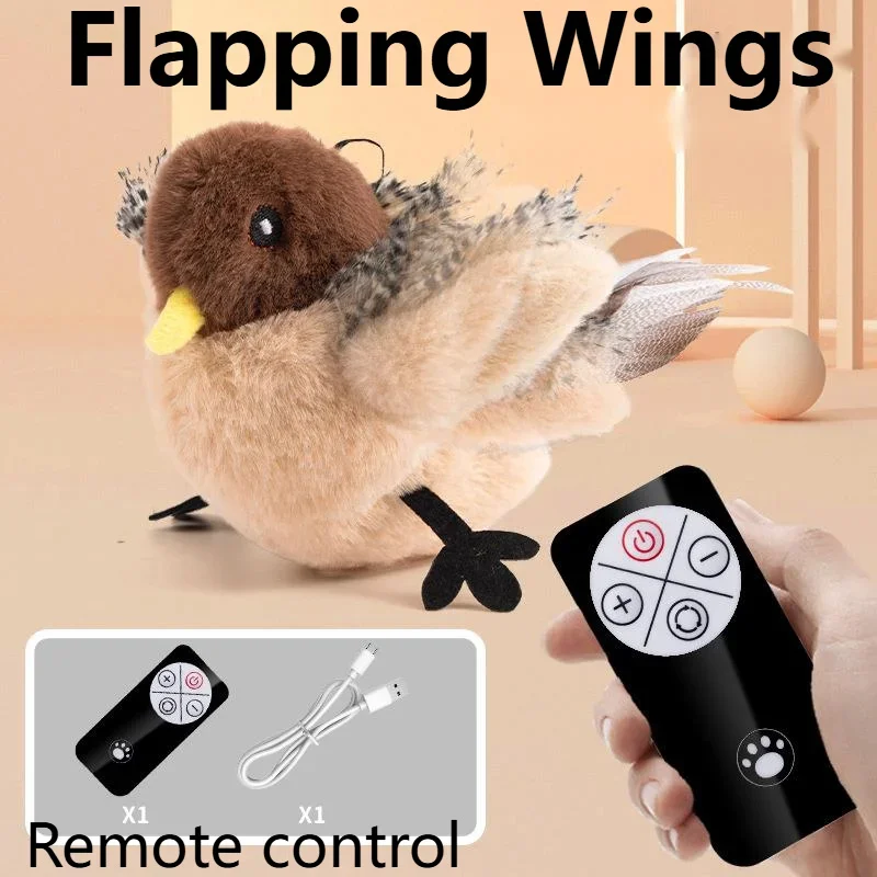 Interactive Cat Toys Flying Bird Cat Toy Flapping Wings Sparrow Catnip Toys Vivid Chirping Simulation Bird Interactive Cat Toy