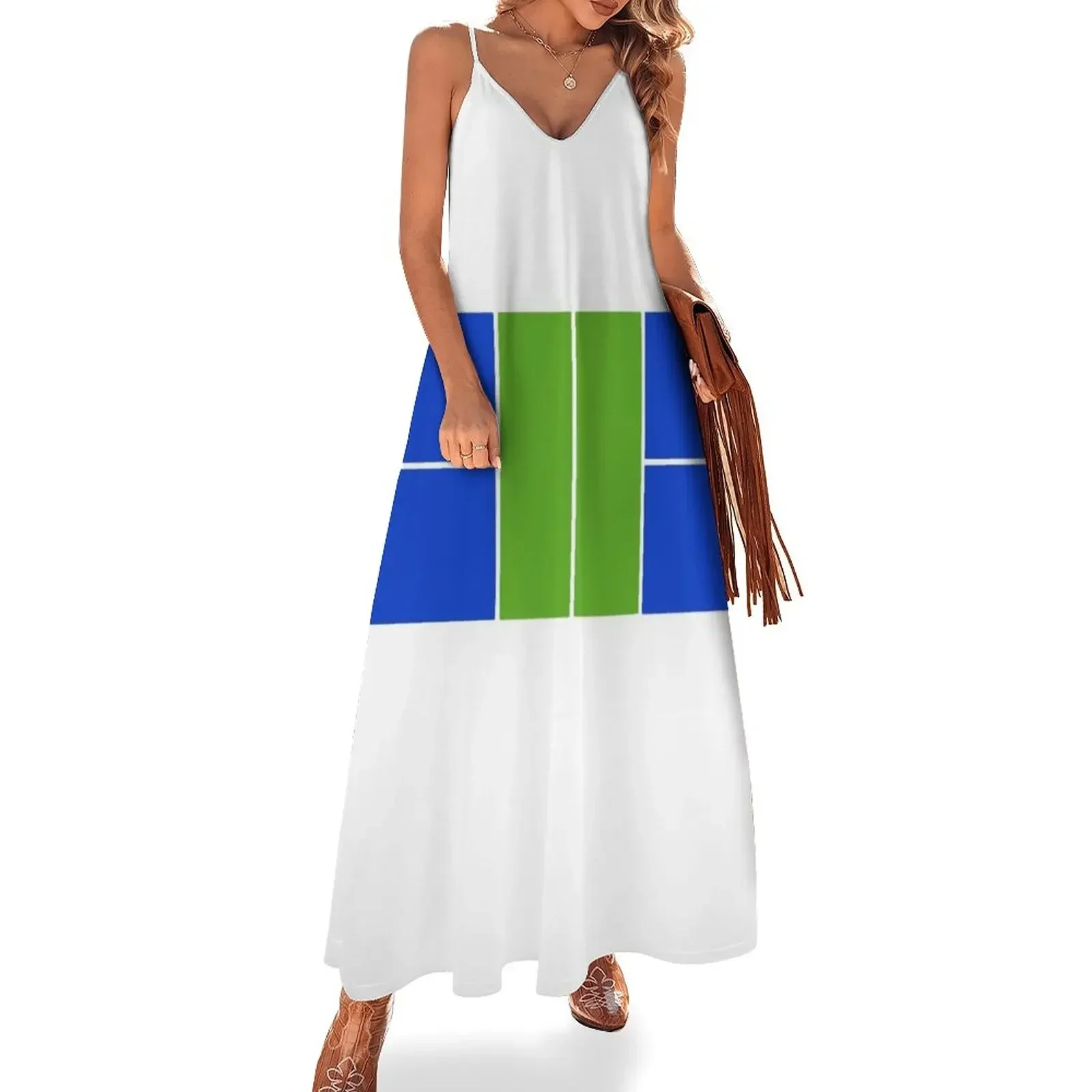 Pickleball Court Design Green & Blue, No Text Sleeveless Dress Women's summer dress Long dress